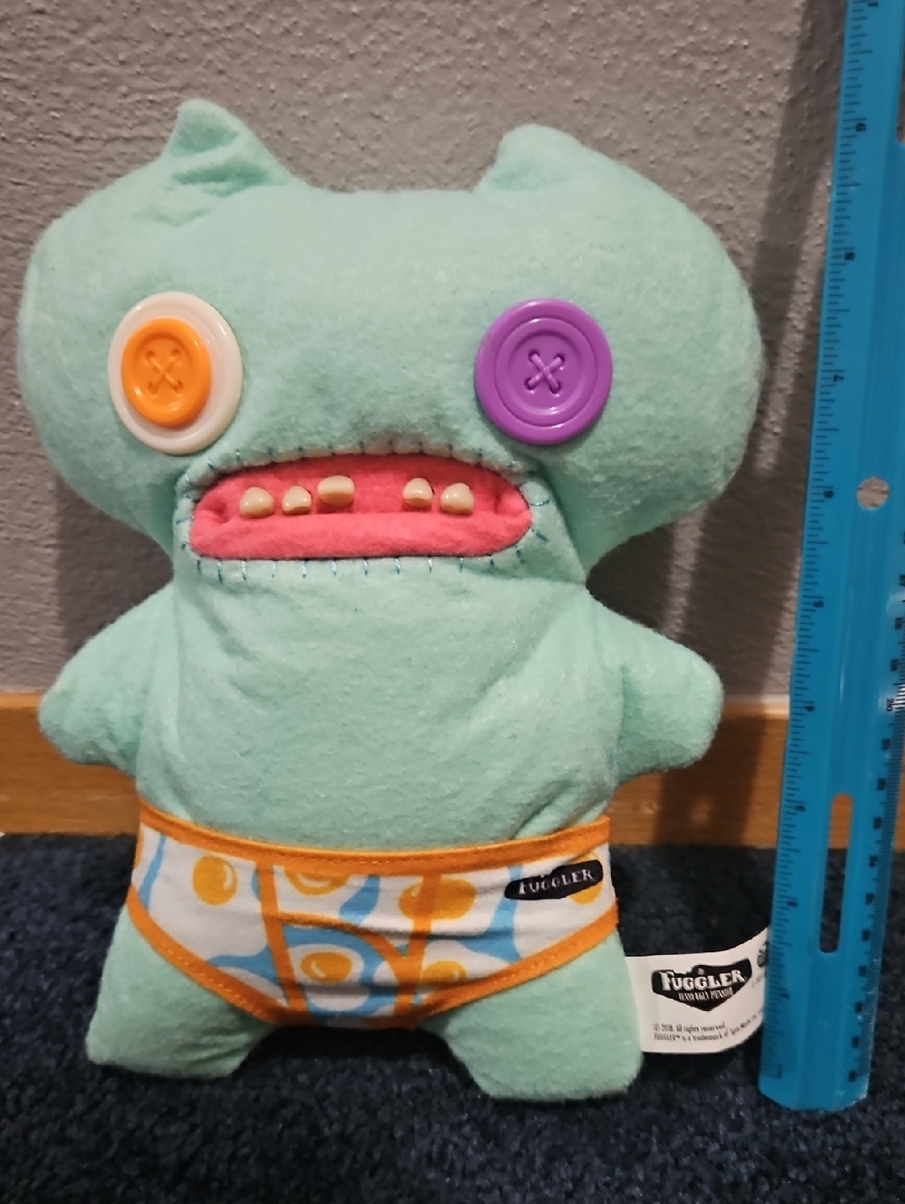 Fuggler Mint Green Plush Monster with Button Eyes